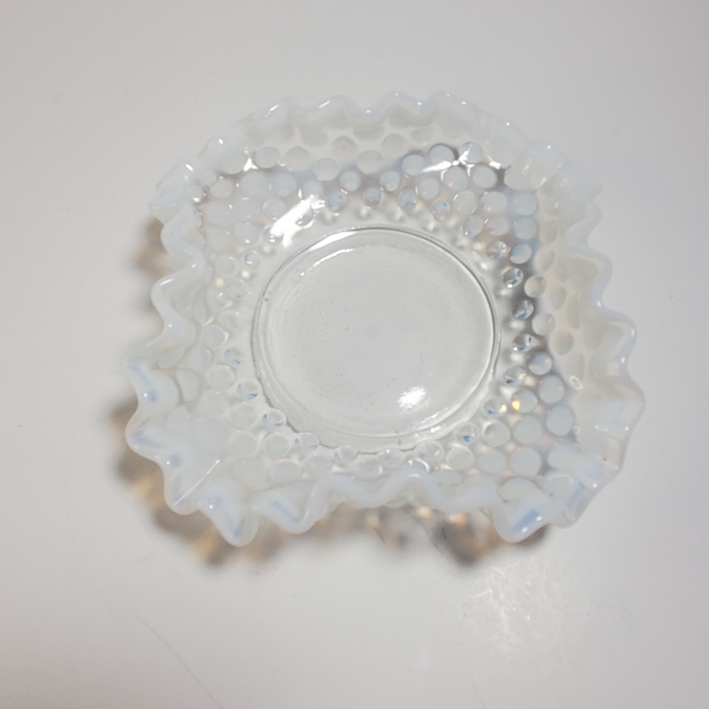 FENTON Art Glass with French Opalescent Ruffle Edge Hobnail Pattern Dish EUC - Picture 3 of 8